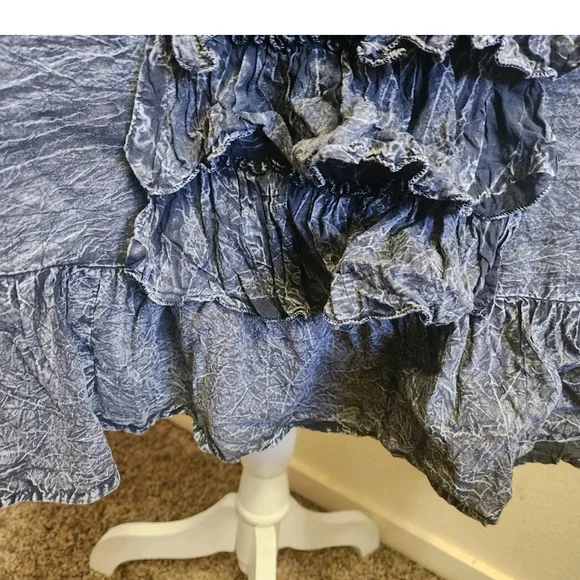 💐Paper Lace Ruffle Front Dress M Layered Crinkle Pockets Lagenlook Boho Hippie - Picture 15 of 16